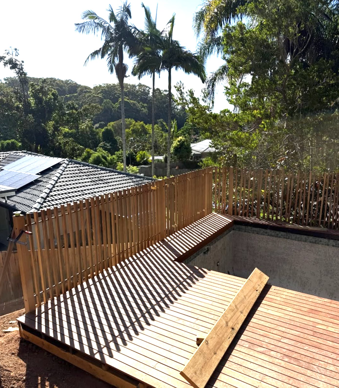 Pool deck with timber screening